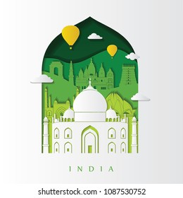 Detailed India skyline. Travel and tourism background. Vector illustration