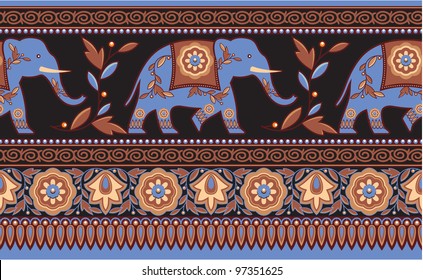 Detailed Indian - Hindu - Elephant Seamless Border