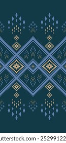 Detailed Indigo Blue Ethnic Style Embroidery Earth and Cool Tone Seamless Pattern Vector. Hand Draw and Weaves Silk Homespun. Local Culture Chevron Motif Arts Cross Stitch, fabric, tile, carpet, craft