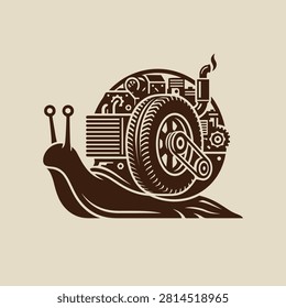 Detailed industrial snail design featuring gears for steampunk aesthetics.