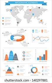 detailed infographic elements set with world map graphics and charts eps8