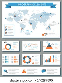 detailed infographic elements set with world map graphics and charts eps8