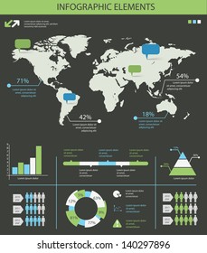 detailed infographic elements set with world map graphics and charts eps8