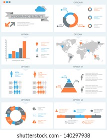 detailed infographic elements set with world map graphics and charts eps8