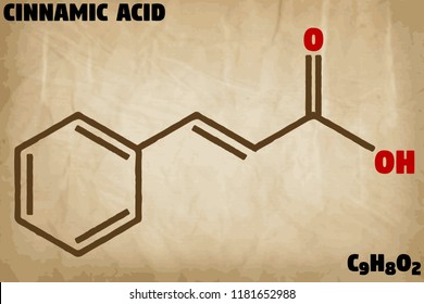 Detailed infographic illustration of the molecule of Cinnamic acid.