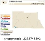 Detailed infographic and map of Archuleta County in Colorado USA.