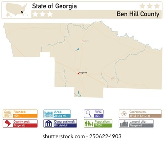 Detailed infographic and map of Ben Hill County in Georgia USA.