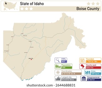 Infográfico detalhado e mapa de Boise County, Idaho Portugal.