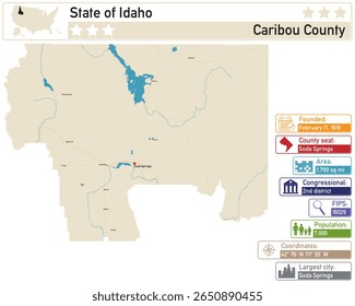 Infográfico detalhado e mapa de Caribou County in Idaho Portugal.