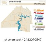 Detailed infographic and map of Duval County in Florida USA.
