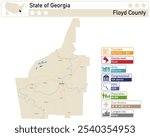 Detailed infographic and map of Floyd County in Georgia USA.