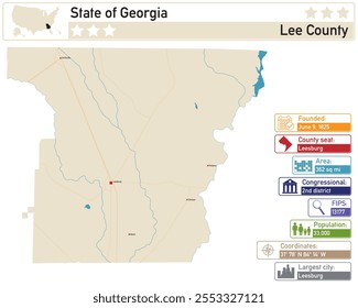 Informação detalhada e mapa de Condado de Lee na Geórgia EUA.