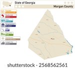 Detailed infographic and map of Morgan County in Georgia USA.