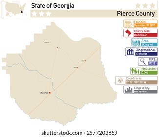 Detailed infographic and map of Pierce County in Georgia USA.