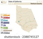 Detailed infographic and map of Ventura County in California USA.