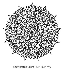 Detailed and interesting vector mandala. A lot of elements. Adult antistress coloring page. 