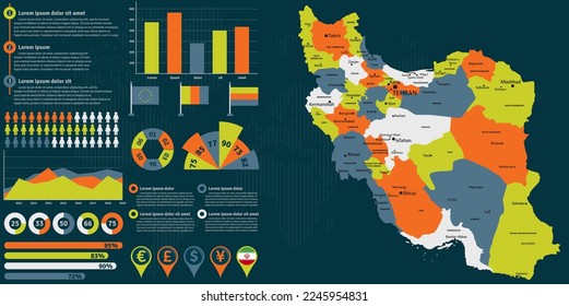 Detailed Iran map with infographic elements. Vector illustration.