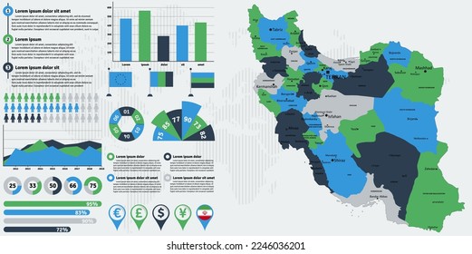 Detailed Iran map with infographic elements. Vector illustration.