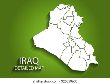 Detailed IRAQ Map on Green Background with Shadows