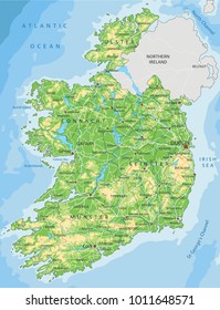 Detailed Ireland physical map.