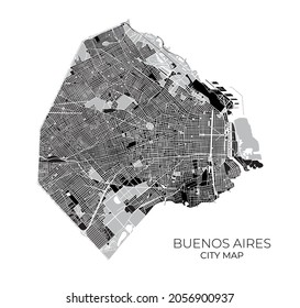 Detailed isolated street map of Buenos Aires city, Argentina. Vector illustration.