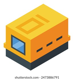 Detailed isometric graphic of a modern electronic microchip in vibrant yellow and black