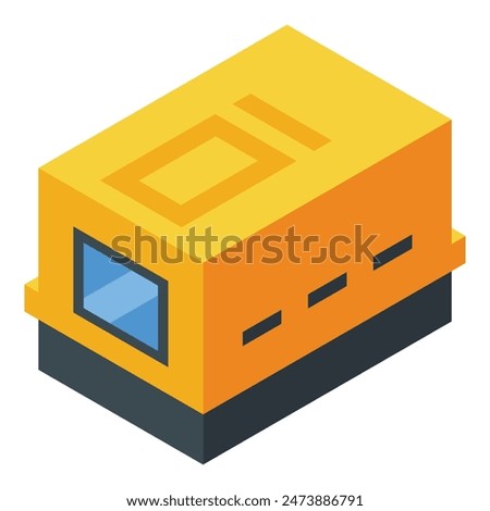 Detailed isometric graphic of a modern electronic microchip in vibrant yellow and black
