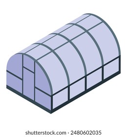 Ilustración isométrica detallada del invernadero con el diseño sostenible moderno. Vector isometría geométrica 3d. Fondo aislado. Y vidrio transparente para la agricultura. Agricultura. Horticultura