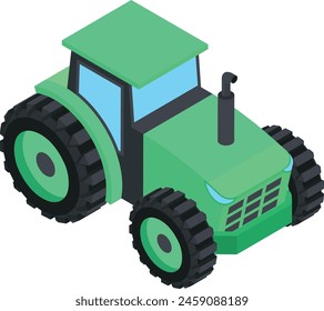 Eine detaillierte isometrische Ikone eines grünen Traktors, perfekt für landwirtschaftliche Illustrationen oder Landmaschinen-Infografiken.