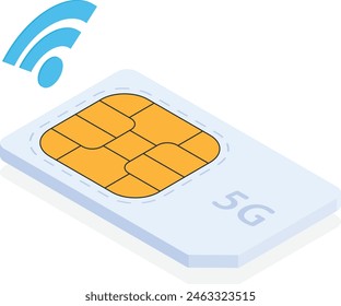 Una ilustración isométrica detallada de una tarjeta SIM 5G con un icono de señal Wi-Fi.