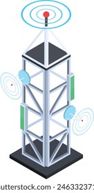 A detailed isometric illustration of a cellular communication tower with antennas.