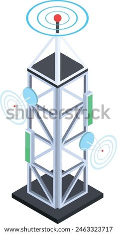 A detailed isometric illustration of a cellular communication tower with antennas.