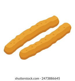 Detailed isometric illustration of churros, a traditional spanish and mexican dessert pastry, isolated on a white background