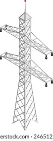 A detailed isometric illustration of a high-voltage electricity transmission tower.