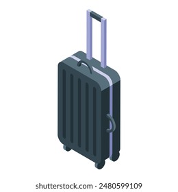 Detailed isometric illustration of modern travel suitcase with wheels, handle, and durable lightweight design for convenient vacation and business travel