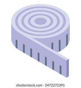 Ilustración isométrica detallada de la herramienta de medición de cinta púrpura con precisión de medición y precisión sobre fondo blanco. Diseño de Vector de vista superior para ingeniería. Construcción. Costura. Bricolaje