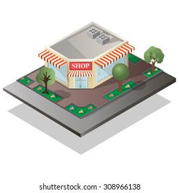 detailed isometric illustration of a store 