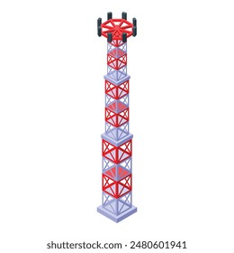 Detailed isometric illustration of telecommunication tower with cell antenna in 3d. Isolated on white background