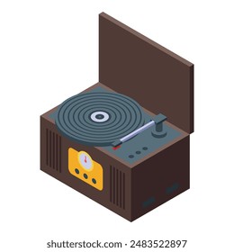 Detailed isometric illustration of a vintage record player in a classic style, suitable for design themes