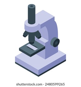 Detailed isometric microscope illustration in 3d vector graphic for science, research, laboratory equipment, and medical biology study