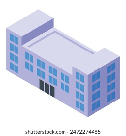 Detailed isometric office building illustration in blue color with modern architecture design and vector graphics, perfect for corporate, commercial, and real estate concepts