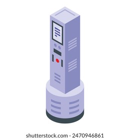 Detailed isometric server rack illustration with modern technology, data center, network equipment, and computer hardware on a white background