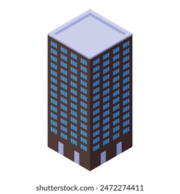 Detailed isometric skyscraper building illustration in modern urban architecture design with vector graphic. Showcasing highrise commercial real estate business structures in a contemporary cityscape