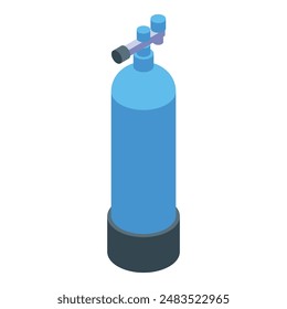 Detailed isometric vector illustration of a blue oxygen tank, a lifesaving medical equipment used for emergency breathing support, isolated on a clean white background