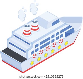 Una Ilustración vectorial isométrica detallada de un crucero, perfecta para viajes, vacaciones y proyectos náuticos temáticos.