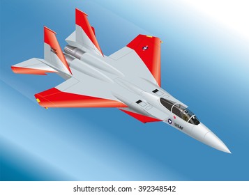 Detailed Isometric Vector Illustration Of An F-15 Eagle Jet Fighter Airborne