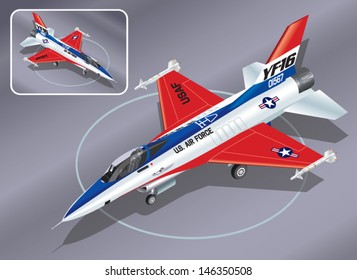 Detailed Isometric Vector Illustration Of An F-16 Jet Fighter