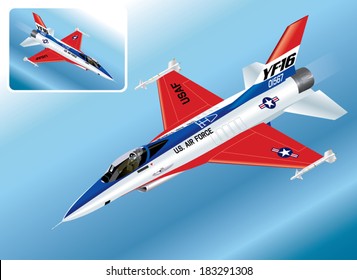 Detailed Isometric Vector Illustration Of An F-16 Falcon Fighter Jet