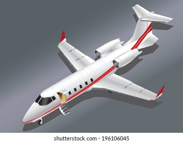 Detailed Isometric Vector Illustration of a Private Jet Parked for Boarding