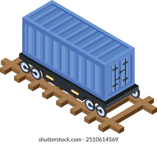 Eine detaillierte isometrische Vektorgrafik eines Eisenbahnwagens, perfekt für Projekte in den Bereichen Transport, Logistik und Industrie.